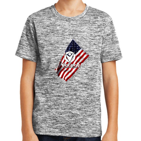 Youth Victory Wavy Flag on a Heather T-shirt (White in design will NOT print) Thumbnail